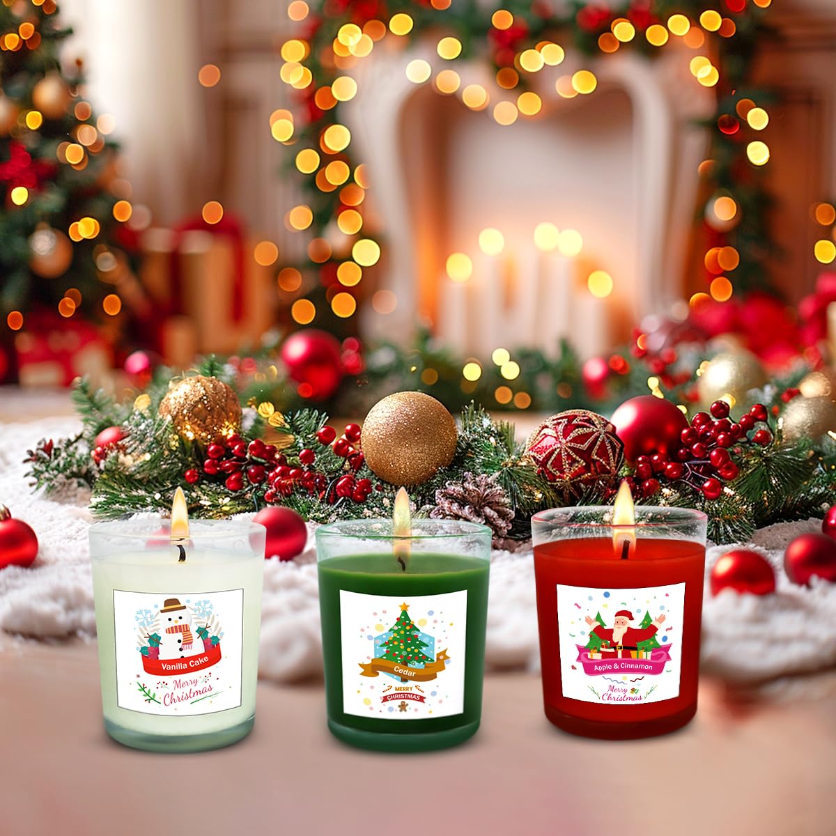 Christmas Scented Glass Votive Candle Set - 12 Pack, Holiday Fragrances: Apple & Cinnamon, Vanilla Cake, and Cedar - Festive Decor Candles for Home Parties Gifts