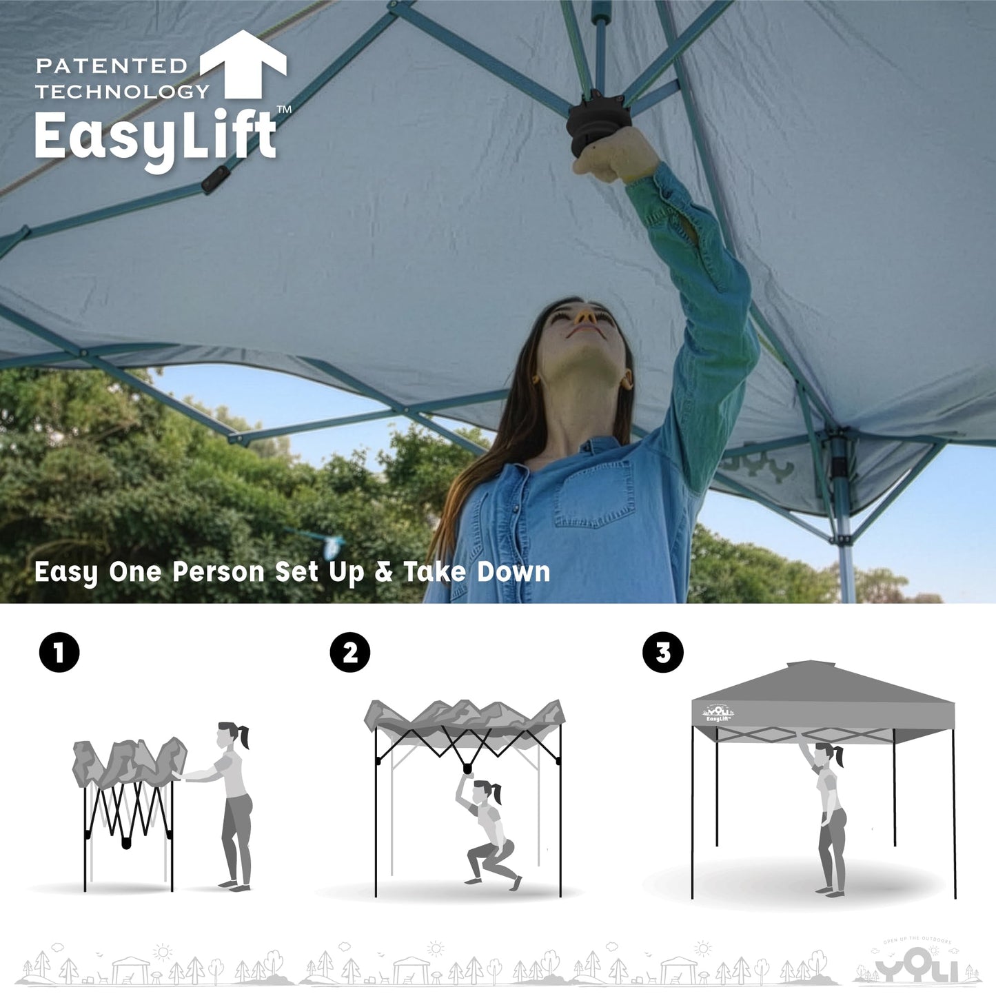 YOLI Sentinel EasyLift 10x10 Instant Pop-Up Canopy, Straight Leg Shelter with UV Protective Top & One-Push Setup – Blue