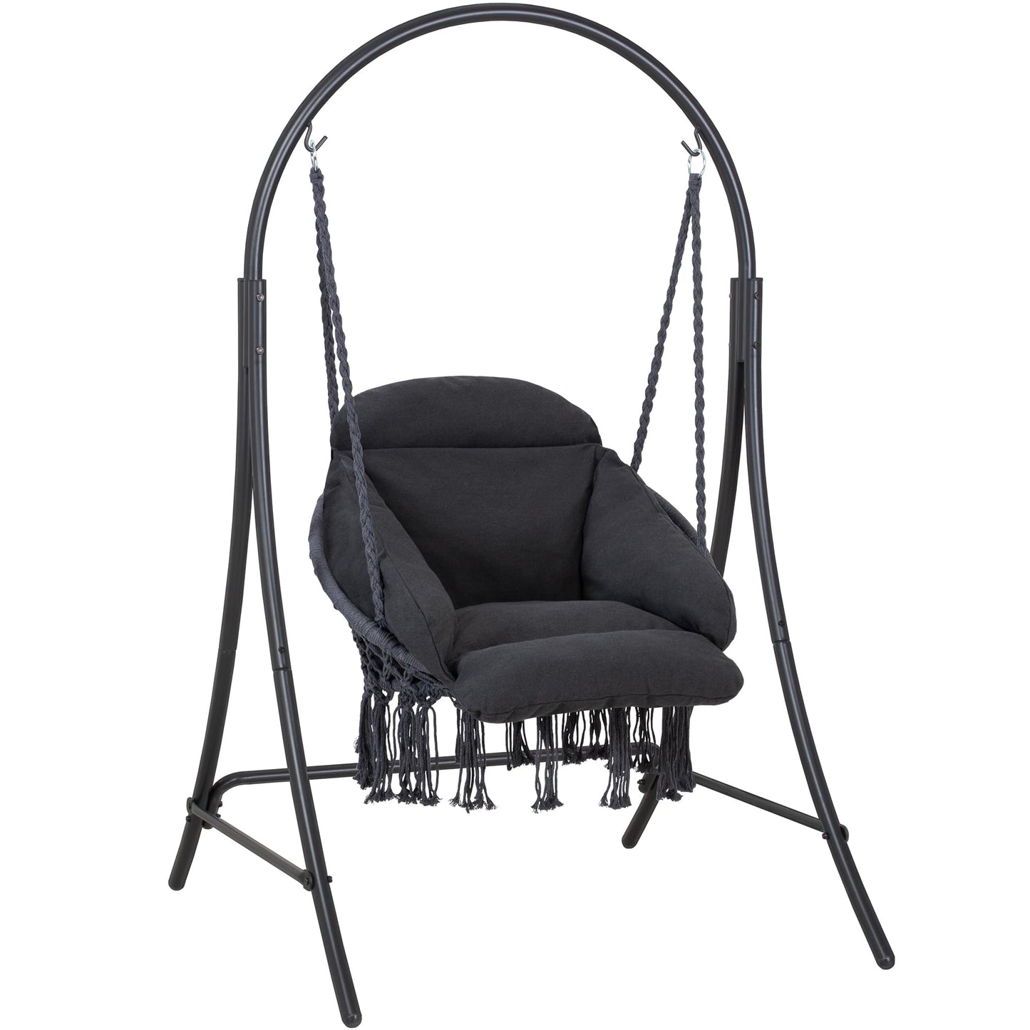 ANOW Hanging Swing Chair with Stand Included, Heavy Duty Hammock Chair with Stand and Removable Padded Cushion, Max 400 Lbs, Dark Grey