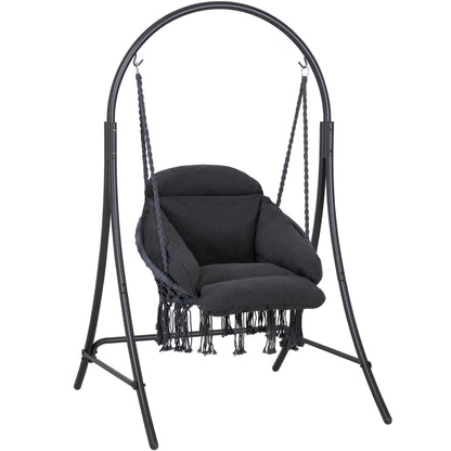 ANOW Hanging Swing Chair with Stand Included, Heavy Duty Hammock Chair with Stand and Removable Padded Cushion, Max 400 Lbs, Dark Grey