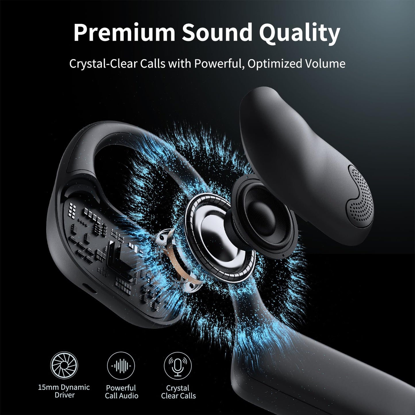 CXK Open Ear Headphones with Mic, 23g Lightweight, Bluetooth 5.4 Headset, Dual Noise Canceling Mic for Clear Calls & Mute Button, 12H Playtime Air Conduction Headphones for Call, Meeting, Driving