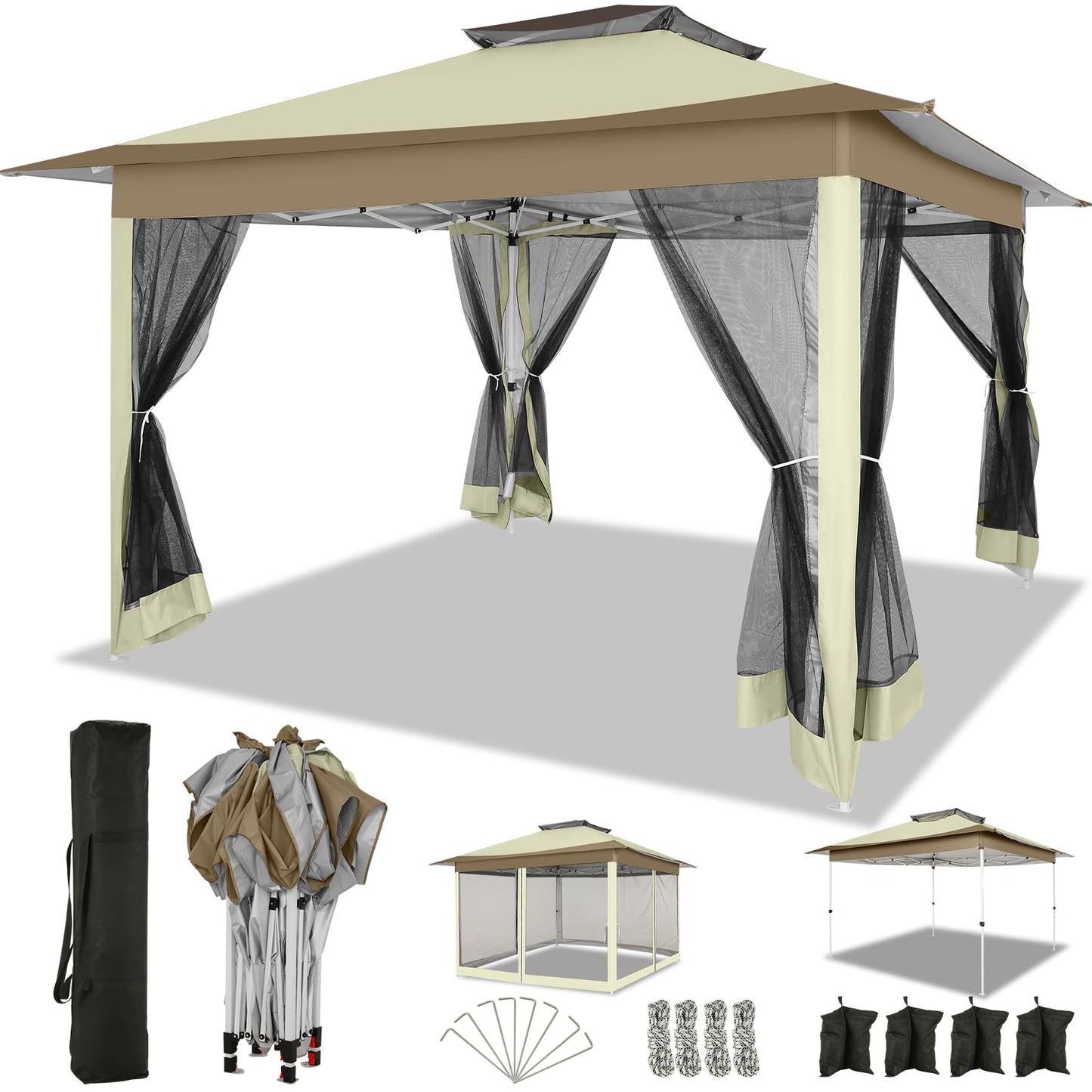 COBIZI 12x12 FT Pop up Gazebo on Clearance Canopy Tent, Carpas para Patio, Easy up Outdoor Canopy Tents with Portable Storage Bag for Backyard, Outdoor Waterproof Gazebos for Garden, Camping, Khaki