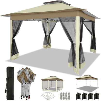COBIZI 12x12 FT Pop up Gazebo on Clearance Canopy Tent, Carpas para Patio, Easy up Outdoor Canopy Tents with Portable Storage Bag for Backyard, Outdoor Waterproof Gazebos for Garden, Camping, Khaki