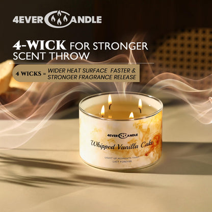 4EVER Scented Candles | 4-Wick 18oz Soy Wax Candle | Up to 50Hrs Clean Burn | Aromatherapy Candles for Home Scented | Gifts for Women & Mom, Whipped Vanilla Cake