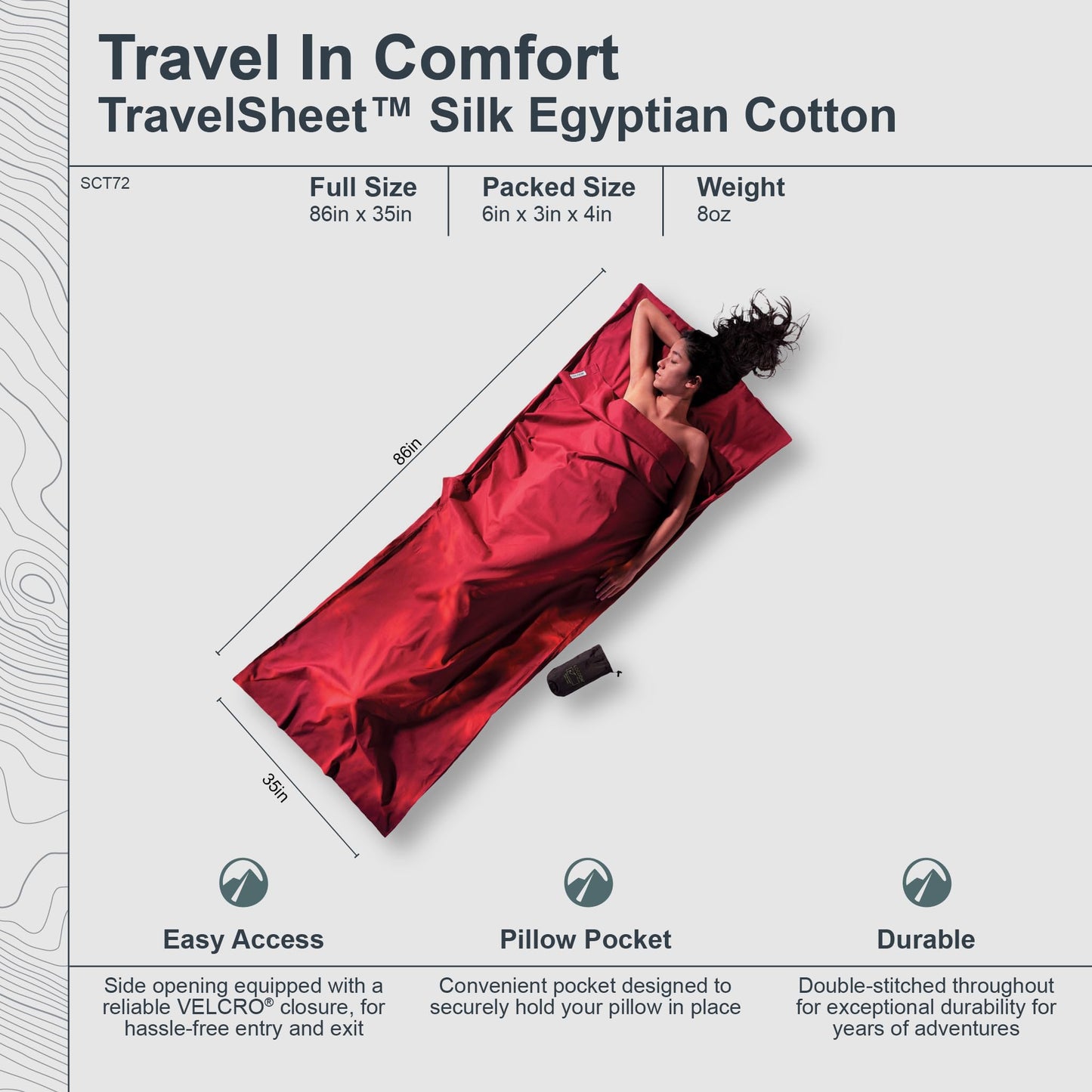 COCOON - Premium - Silk/Egyptian CottonTravelSheet - Monks Red