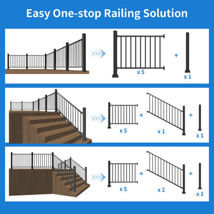 Bobolish 42" H x 4 ft. W Aluminum Porch & Deck Railing Kit, Upgrade Guardrail System with Textured Black AAMA 2604 Powder-Coat Finish for Outdoor Decks, Porches & Balconies (1 Panel)