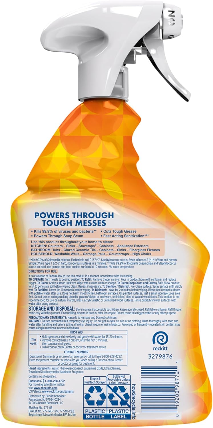 Lysol All-Purpose Cleaner Spray - Multi-Purpose Disinfectant for Kitchen & Bathroom | Mango & Hibiscus, 32 Fl Oz