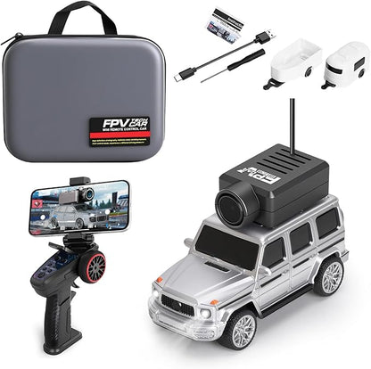 WLtoys Mini RC Car 1:64 Scale FPV RC Drift Car with 720P HD Camera 2.4GHz Transmitter and WiFi App Control with Gyro First Person Perspective Mini Racing Toys for Hobby RC (Black) (Sliver)