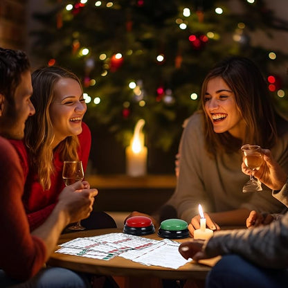Christmas Friendly Feud Game with 2 Answer Buzzers Holiday Feud Cards for Family Game Night Fun Trivia Quiz for Xmas Party Office Class Groups Team Building