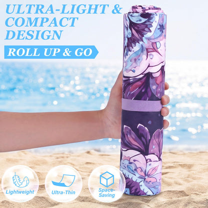 Lumina Garden 2 in 1 Microfiber Beach Towel with Round Inflatable Pillow 71'' x 32'' Mandala Lounge Chair Towel Oversized Quick Dry Blanket with Straps Pillowcases for Seaside Pool Camping