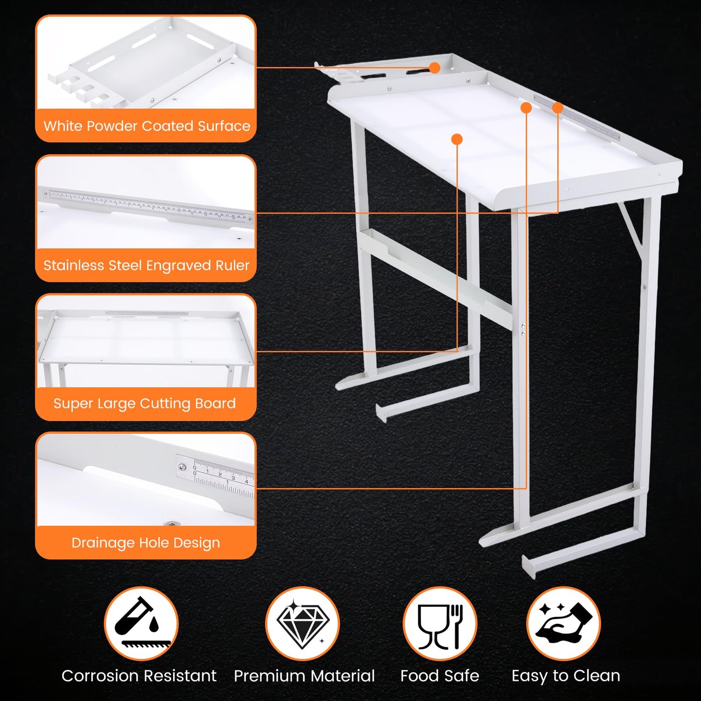 YeeJinHong Heavy-Duty Dock-Mounted Fish Fillet Table, Fish Cleaning Table with HDPE Cutting Board, Measure Mark, Storage Box, Knife Grooves
