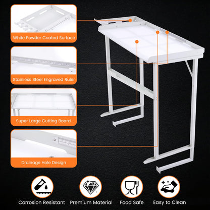 YeeJinHong Heavy-Duty Dock-Mounted Fish Fillet Table, Fish Cleaning Table with HDPE Cutting Board, Measure Mark, Storage Box, Knife Grooves