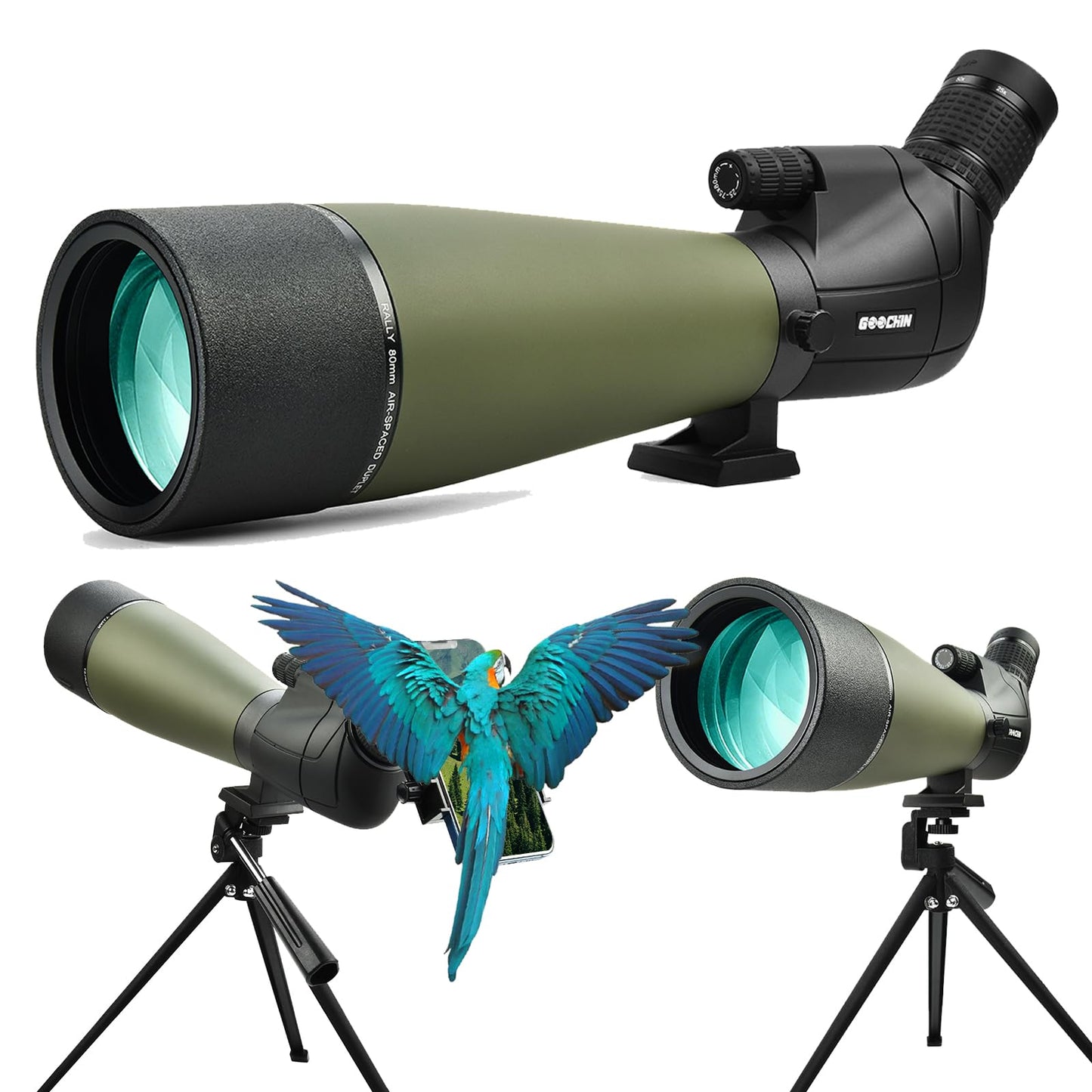 GOOCHIN 25-75X80 Spotting Scopes, HD Spotter Scope for Target Shooting, BAK4 Prism with Tripod, Smartphone Adapter, Waterproof Spotting Scope for Bird Watching Hunting Wildlife Viewing