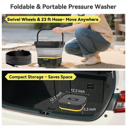 Portable Cordless Cleaner with Tank: Foldable Electric Cleaning Tool, 3.4 Gal Tank, Multi-Level Adjustable Spray, 360° Rotating Nozzle, Compact for Car, Garden, Patio, Camping