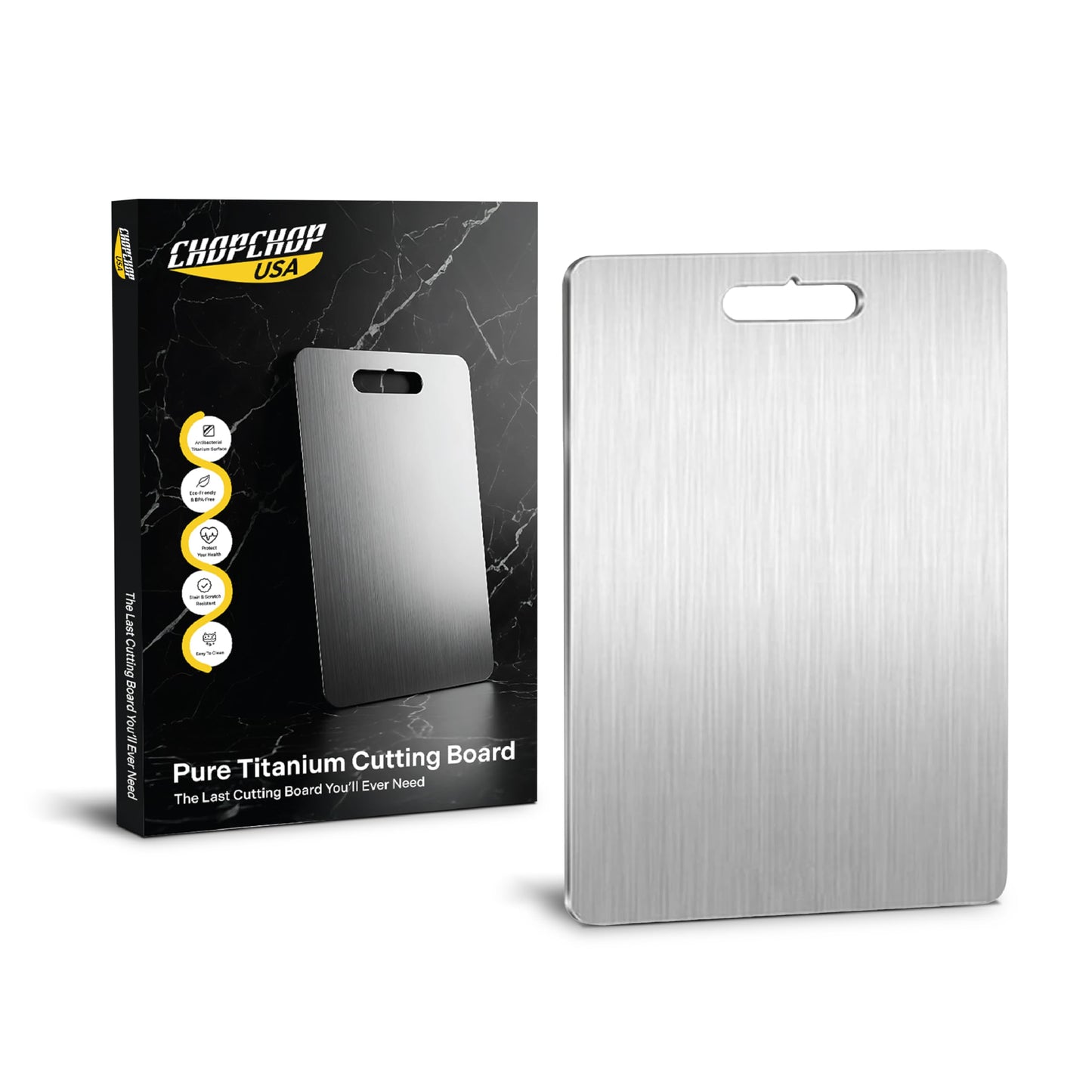 ChopChop Titanium Cutting Board – 100% Pure Titanium, Food Grade, Rustproof, Dishwasher Safe, Ultra Durable Cutting Board for Meat, Vegetables, Fruits – Perfect for Kitchen, BBQ & Camping (Large)