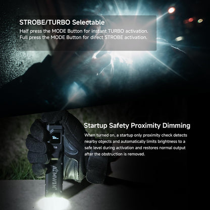 AIMWIN E16 Flat Flashlight 3100LM OLED Display Everyday Carry Flashlight Intelligent Sensor Anti Overheating Type-C Rechargeable Tactical Dual Tail Switches One Touch Turbo Strobe Slim Pocket Light