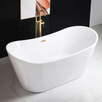 WOODBRIDGE 71"Freestanding White Acylic Soaking Bathtub with Brushed Gold Drain and Overflow,BTA1517 -BG-Drain &O