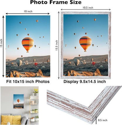 JCJMY 10x15 Rustic White Picture Frame - Versatile Wall Mounting for Horizontal or Vertical Display