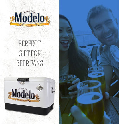 Modelo Ice Chest Cooler - Portable Ice Bucket with Bottle Opener, Vintage Style, Insulated for Camping, Beach, Picnic, RV, BBQs, Tailgating, Fishing, Stainless Steel 85 Can Ice Box, 51L (54 qt)