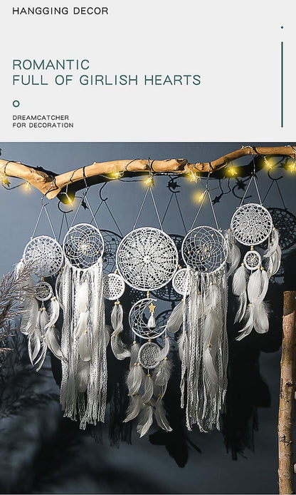 5 Pack Moon Phase Dreamcatcher Set Boho Wall Decor, Boho Macrame Wall Hanging Dream Catchers, for Home, Bedroom, Living Room, Witchy Gifts (Camel)