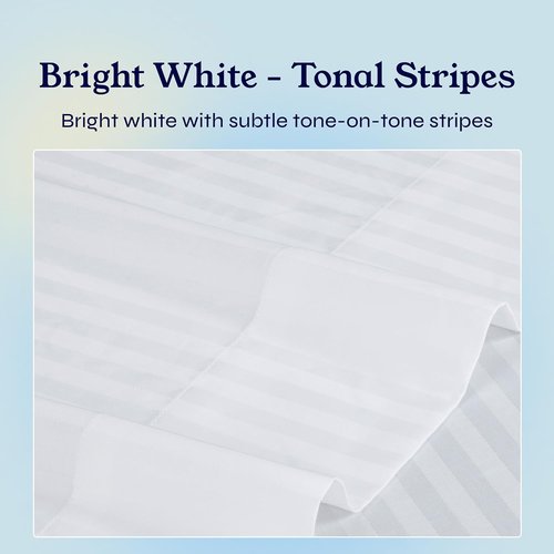 California Design Den Twin Sheet Set - 100% Soft Cotton, 400 Thread Count, Silky Smooth Sateen, Striped White