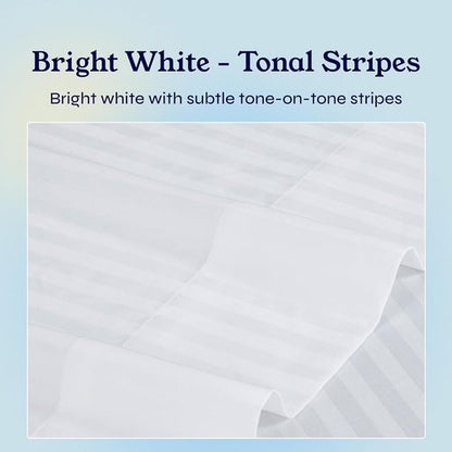 California Design Den Twin Sheet Set - 100% Soft Cotton, 400 Thread Count, Silky Smooth Sateen, Striped White