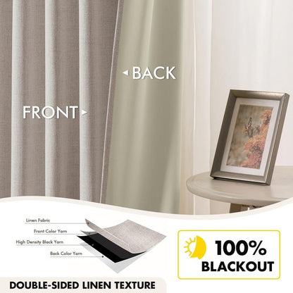 EMEMA Ivory White Linen Blackout Curtains - Thermal Insulated 100% Room Darkening Drapes | 42 x 63 Inch, 2 Panels for Luxury Bedroom & Living Room Decor
