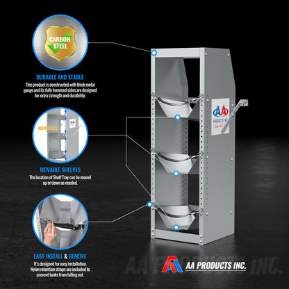 AA Products TR-3-38 Refrigerant Tank Rack Steel Freon Tank Holder Rack Shelving Storage with Top Shelf for Cargo Van, 38" H x 12.2" W x 13" D