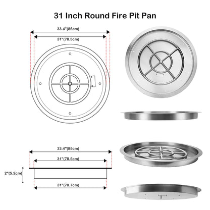 Stanbroil 31 Inch Drop-in Round Gas Fire Pit Kit with Spark Ignition Kit, 304 Stainless Steel Gas Firepit Burner Insert for DIY Fire Pit Table, Max 296,000 BTU - Natural Gas Version