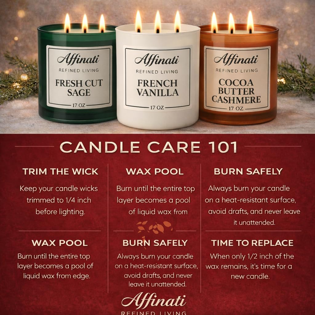 Affinati Fresh Cut Grass 3-Wick Candle - 17 oz Luxury Soy Blend Wax Candle, Long-Lasting Home Fragrance