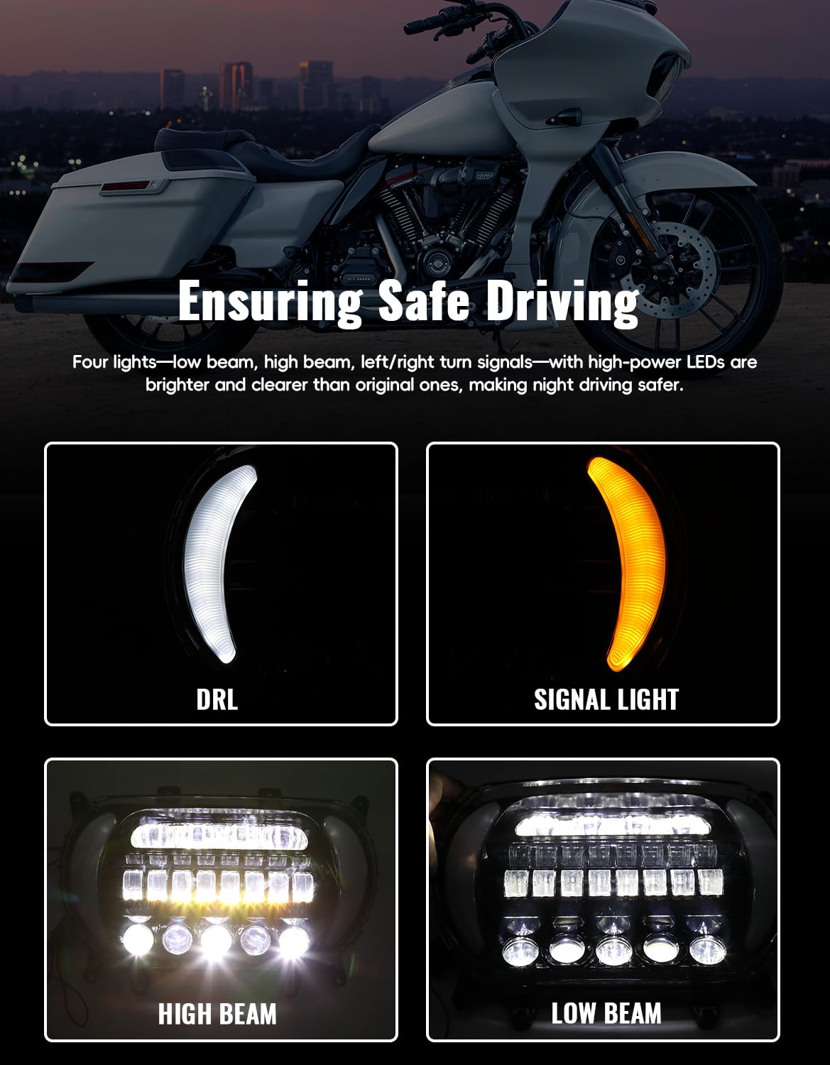 LUXEMOTO LED Headlight for Road Glide 2015-2023, Dual Color Front Headlamp with High/Low Beam, White Running Light & Turn Signal for Harley Road Glide FLTRX FLTRU CVO Limited 2015-2023 Accessories