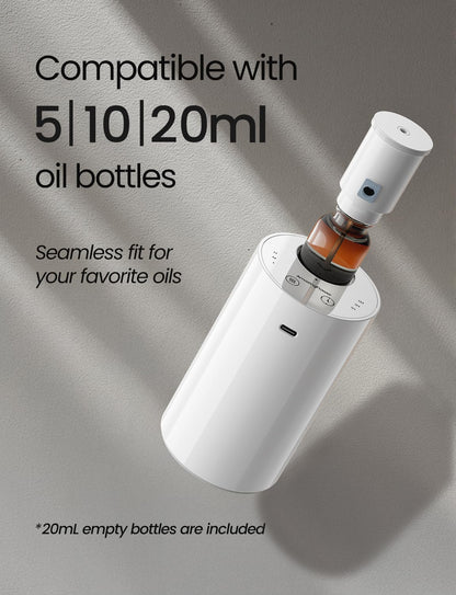 Waterless Essential Oil Diffuser, Portable Aromatherapy Diffuser with 20mL Capacity, Battery Operated Mini Scent Diffuser,3 Mist Levels & Timers, Leak-Free, for Home, Car, Office (Black)