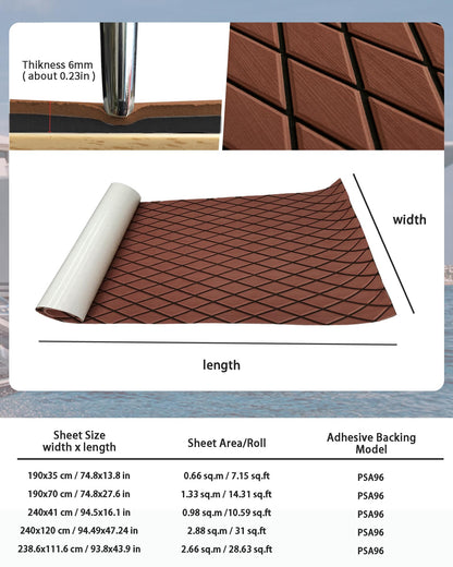 KXKZREN EVA Foam Boat Flooring Decking Sheet 6mm Thick Diamond Anti-Slip Marine Flooring Mat Self Adhesive Deck Pad for Bass Boat Yacht Motorboat RV Cooler Tops, 94.5" x 47.2"