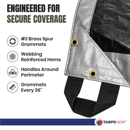 Tarps Now | Heavy Duty Waterproof Hay Tarp 25' x 33' ft | Multipurpose 12 Mil Poly Tarpaulin Sheet Cover | #2 Brass Spur Grommets | Agricultural, Camping Tents & Weather Protection | Silver & Black