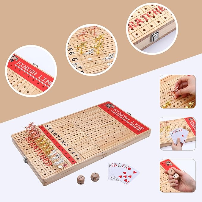 Nice C Horse Race Board Game Horse Racing Game Board Game Set Foldable and Portable with 2 Sets of Cards 2 Dice and 12 Metal Horses (1-Pack)