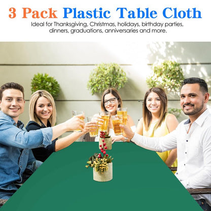 YSYJ 3 Pack Dark Green Plastic Tablecloth Disposable Rectangular Table Cloth 54 x 108 Inch Table Cover for Parties