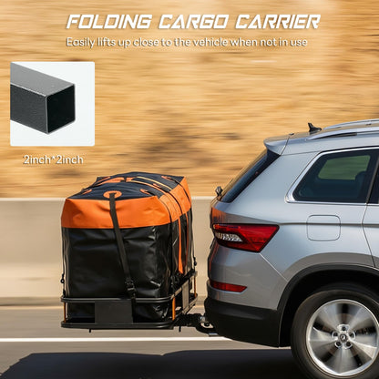 KMFurnila Folding Hitch Mount Cargo Carrier, 60.1" x 20" x 6" Steel Rack with 500 lbs Capacity, Includes Waterproof Bag, Combination Lock, Cargo Net, Straps and Hitch Stabilizer