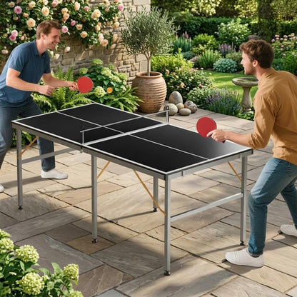 6x3ft Mid-Size Professional Portable Folding Ping Pong Table - Indoor/Outdoor Table Tennis Game Set with Net, 2 Paddles & 4 Balls for Adults and Teens- Quick Assembly