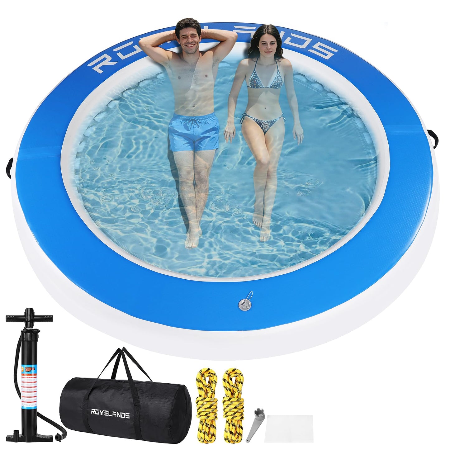 Inflatable Water Hammock Floating Dock, Round Float Ring for Summer Party, Heavy-Duty Raft Platform for Lakes Pools Oceans, Portable Lounger for Adults
