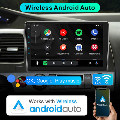 Car Stereo Radio for Honda Civic 2006 2007 2008 2009 2010 2011 with Wireless Carplay & Android Auto,10.1 Inch 1080P Touch Screen for Civic Radio with Bluetooth FM Mirror Link SWC No Camera