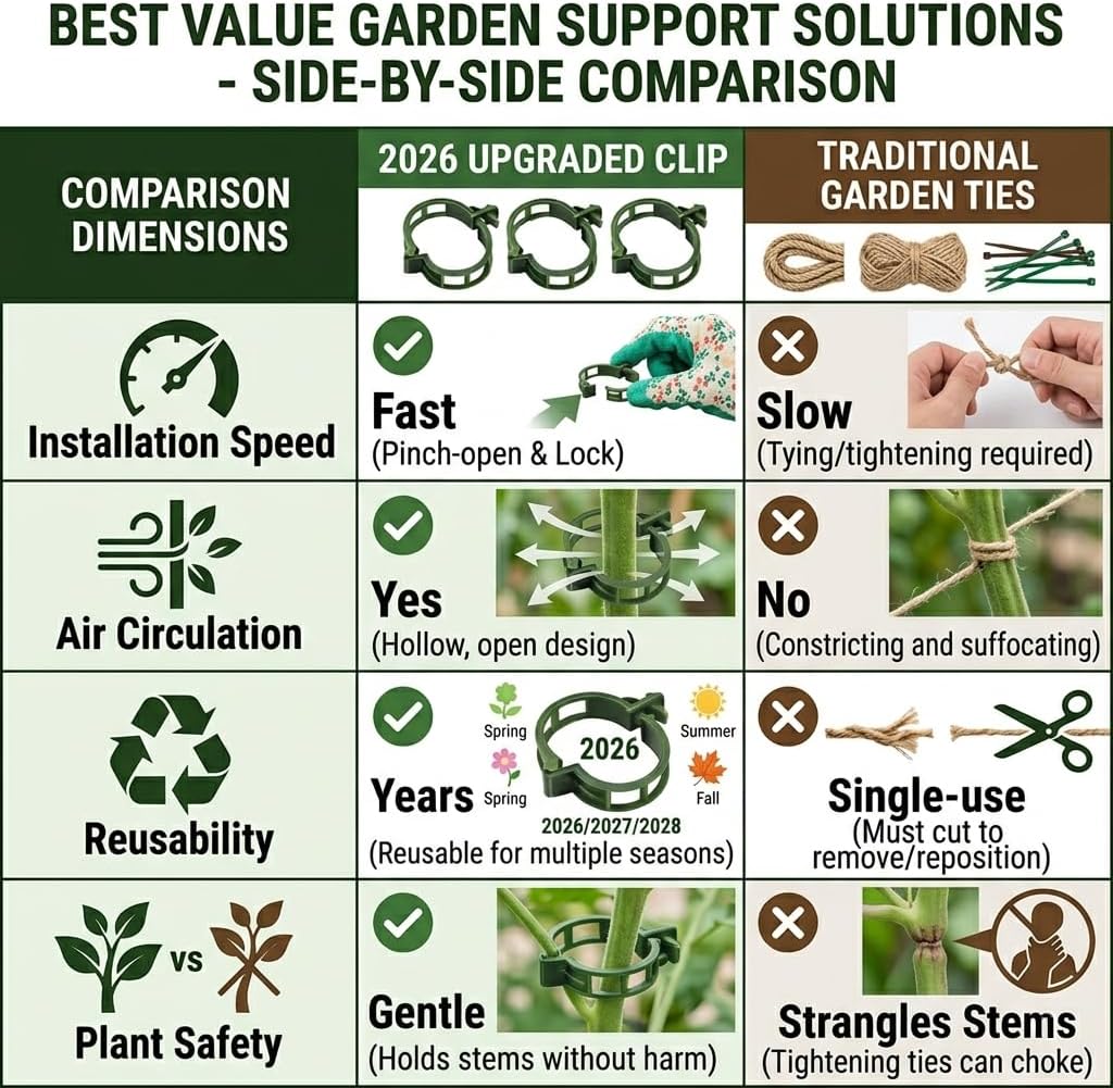 Skiennix Plant Support Clips - 50 Reusable Plastic Garden Clips for Climbing Plants | Green