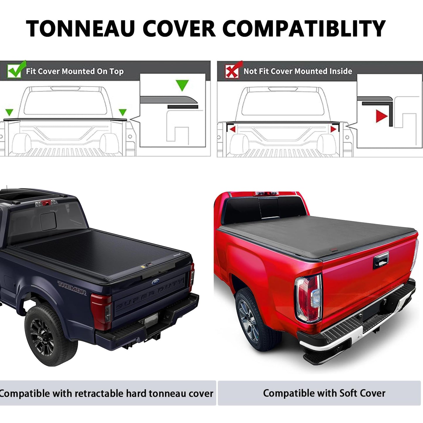 IIIREENO Overland Bed Rack/Bar for Full-Size Trucks/Overland Bed Rack Compatible with Retractable Hard Tonneau Cover, Soft Cover/No Drilling