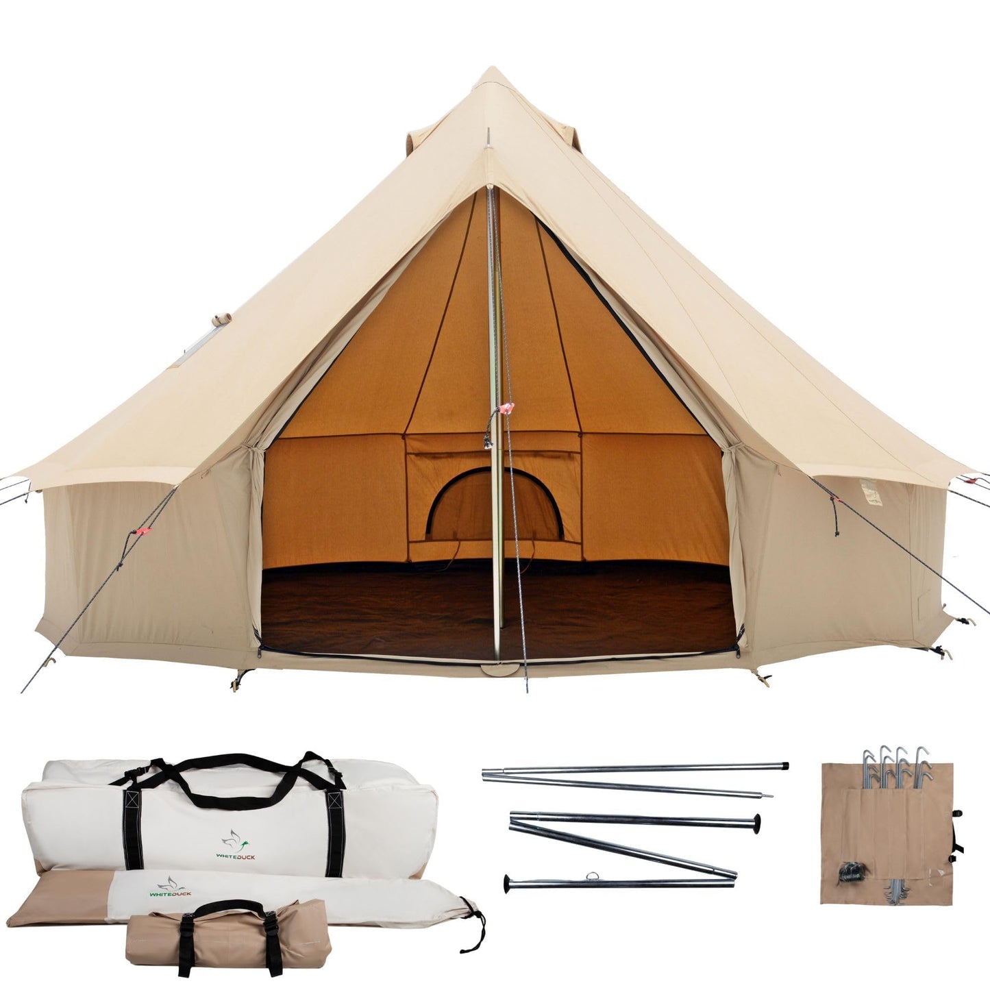 WHITEDUCK Regatta Canvas Bell Tent - w/StoveJack, Waterproof, 4 Season Luxury Camping and Glamping Yurt Tent Outdoor (10' (3M), Water Repellent, Sandstone Beige)