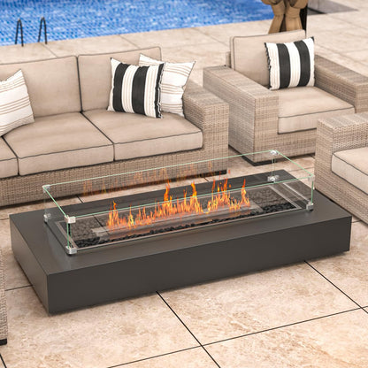 BriSunshine 41.5 x 13.5 x 6 Inch Glass Wind Guard for Propane Gas Fire Pit Table, Rectangular Thick Tempered Glass Shield, Firepit Glass Barrier with Aluminum Corner Bracket & Rubber Feet