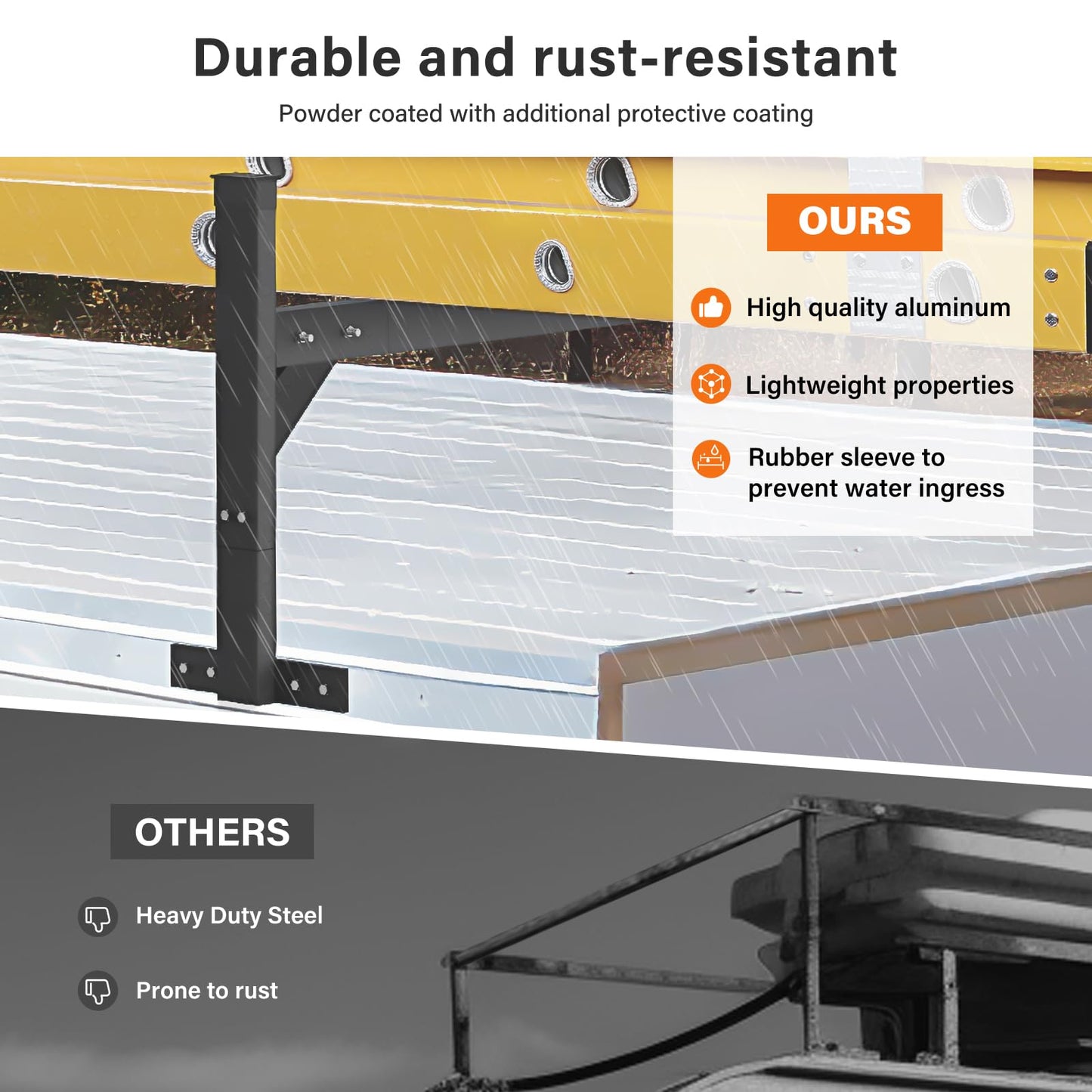 SMOQIO Trailer Ladder Rack Aluminium - 5.77'-8.65' Adjustable with Ladder Stoper, Black, Enclosed & Open Trailer Compatible