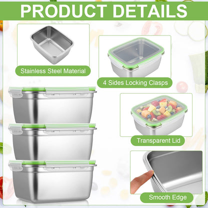 Blushtier 12 PC 304 Stainless Steel Food Storage Containers with Airtight Lids, 95oz/2800ml Metal Meal Prep Containers Bento Box, Freezer Dishwasher Safe Keep Food Fresh for Kitchen, Picnic, Camping