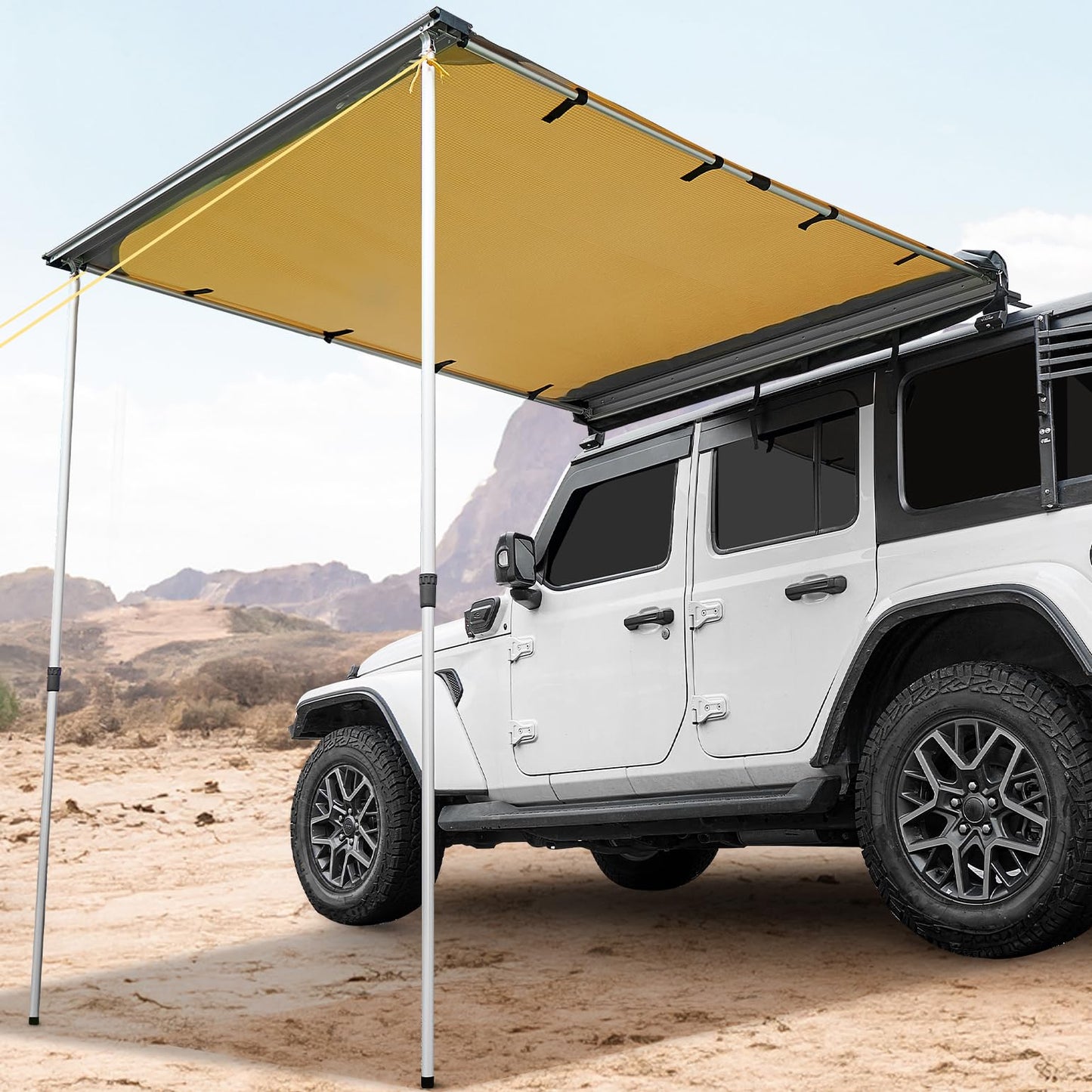 JOYTUTUS Vehicle Awning 6.6'x8.2' Roof Rack Pull-Out Sun Shade UV50+, Weatherproof 4x4 Side Sunshade for Camping, Car Awning with Adjustable Hardware, Quick Set-up, SUV/Truck/Van/Jeep