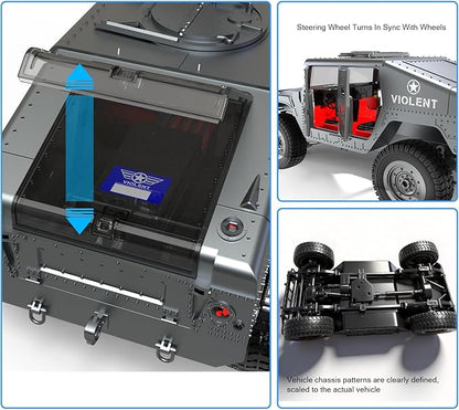 2.4GHz All Terrain RC Military Truck 4WD Remote Control Car Off Road Waterproof with Headlights Turn Signal Lights and Rechargeable Batteries Vehicle Toy Gifts for Adults Kids Age 8+ (Black)