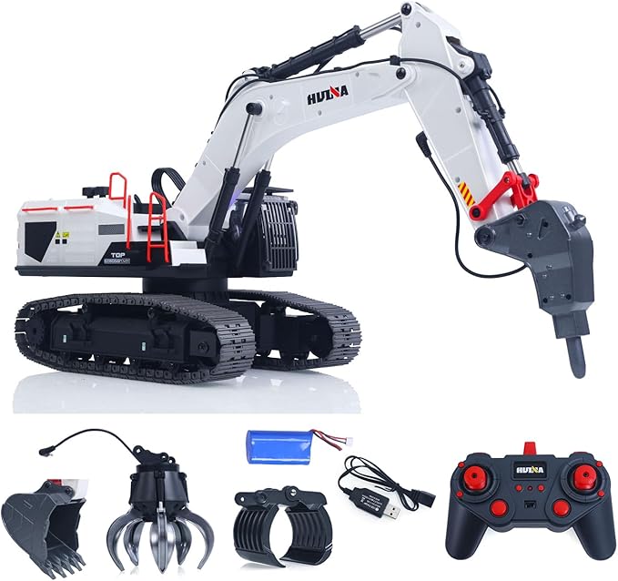 US in Stock 1/14 HUINA RC Metal Excavator Model 1594 Radio Control 22CH Ball Claw Bucket Comes with Lights and Sound Hobby Grade Model for Ages 14+