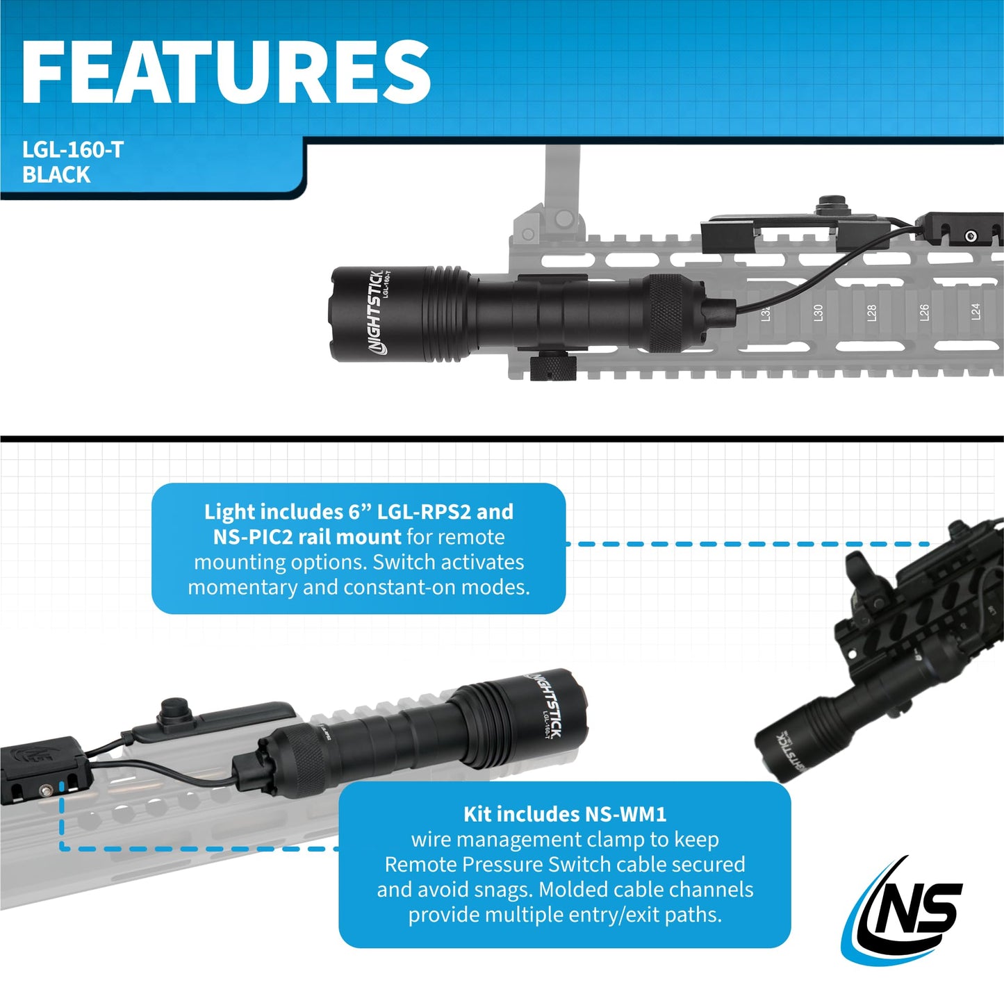 Nightstick LGL-160-T Turbo High Candela Long Gun Light Kit - 2 CR123 - Black